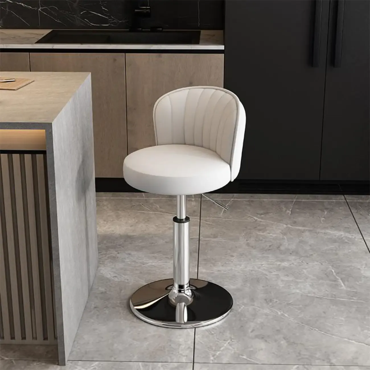 Modern Leather Adjustable Swivel Bar Stools with Back