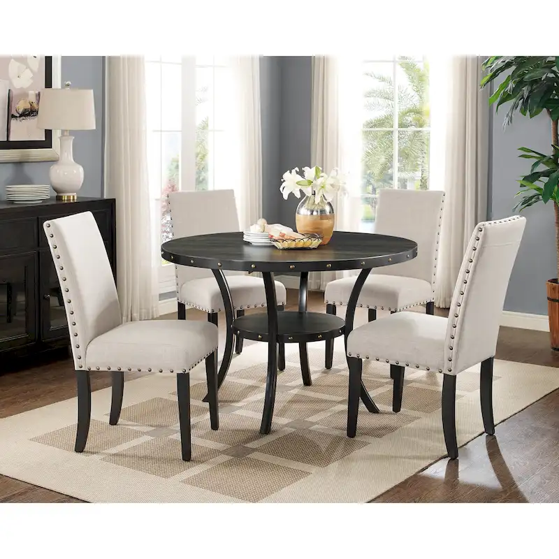 Roundhill Furniture Biony Espresso Wood 5-piece Dining Set with Nailhead Trim