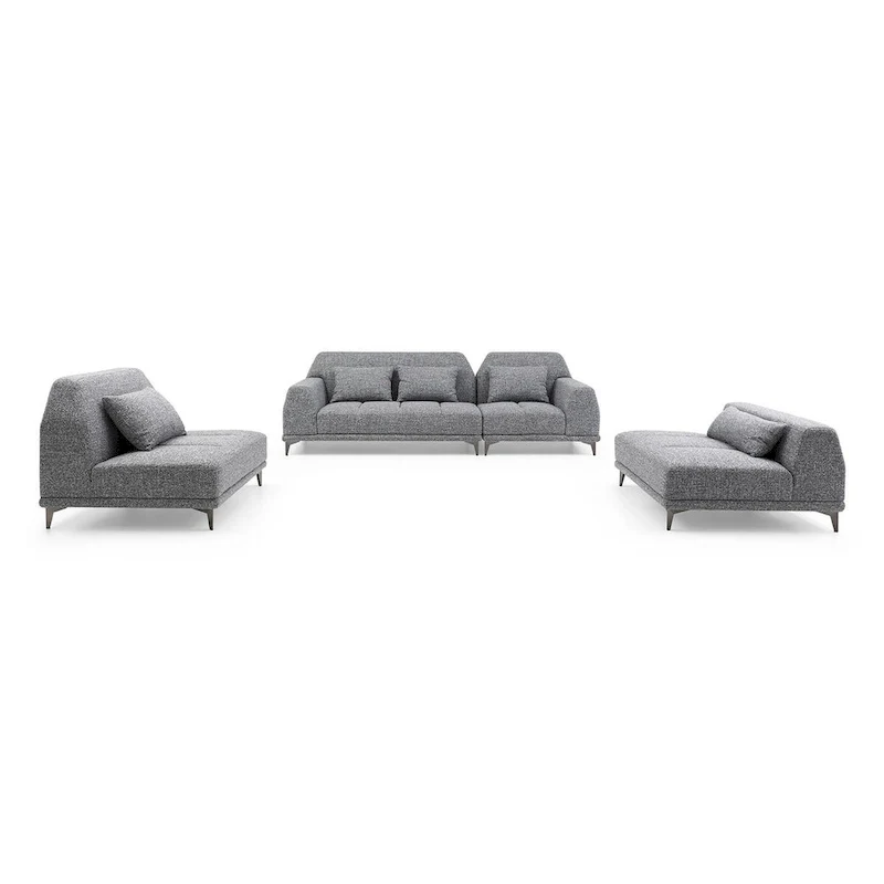 Modern Large Removable Sectional Sofa Grey Fabric with Pillows