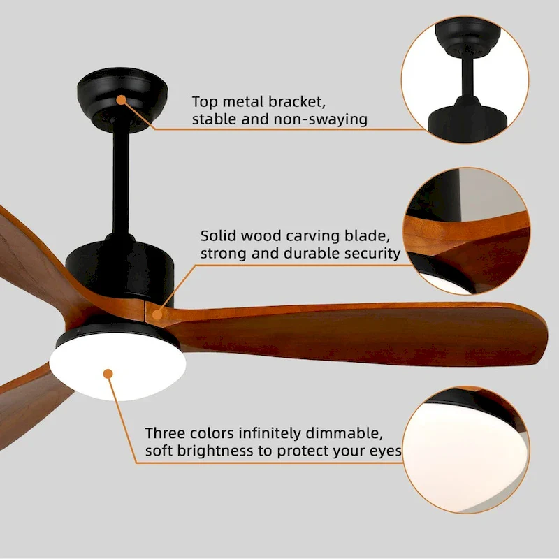 Wood Colour Straight Blade Ceiling Fan Light