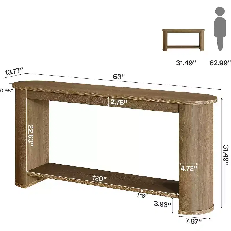 Lantine 63-Inch Entryway Table with Storage, Long Console Table Behind Couch with Shelf for Hallway, Foyer, Living Room, Natural