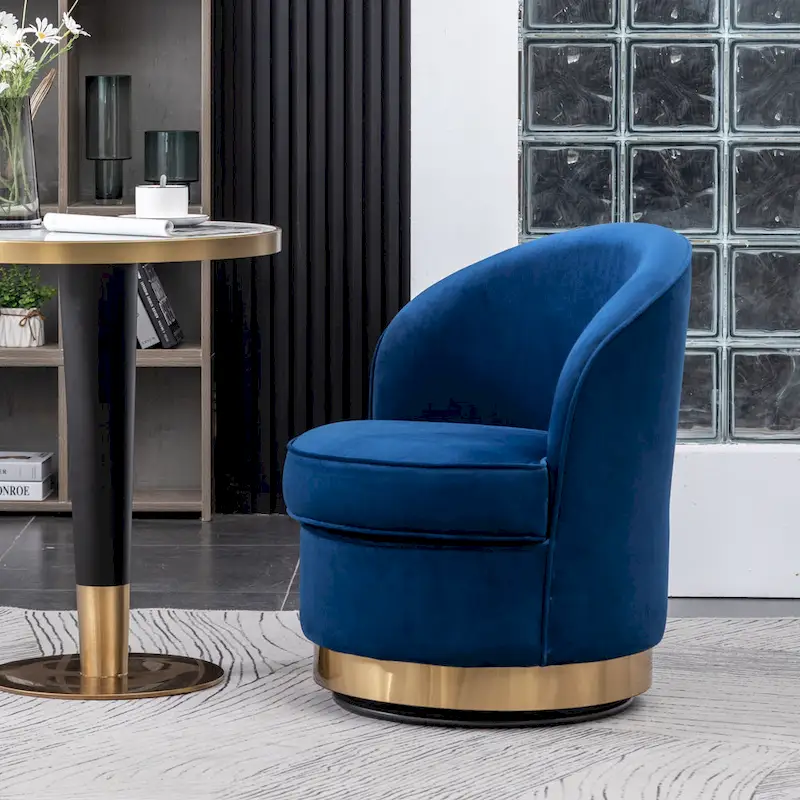 Blue 22  Upholstered Velvet Accent Chair with Swivel Base