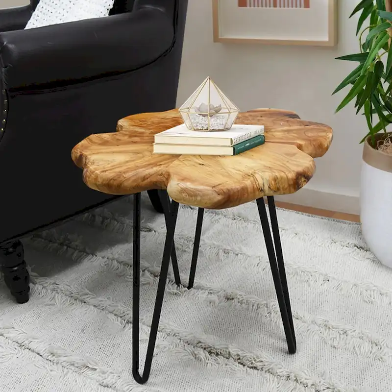 Greenage Live Edge Wood Coffee Table 4 Panels Table with Hairpin Legs