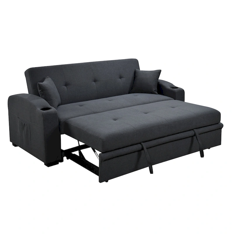Roomfitters 75 Inch 3 in 1 Convertible Modern Sofa with Convenient Pull Out Bed, Reclining Backrest, Cup Holders, Pillows