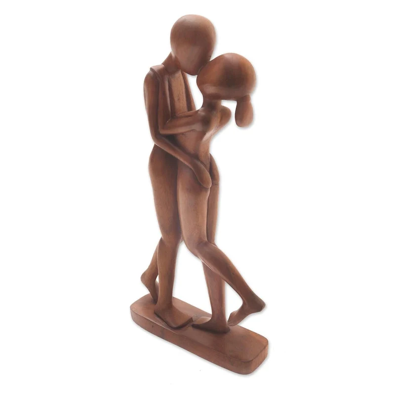 NOVICA Handmade Lovers Kiss Wood Sculpture