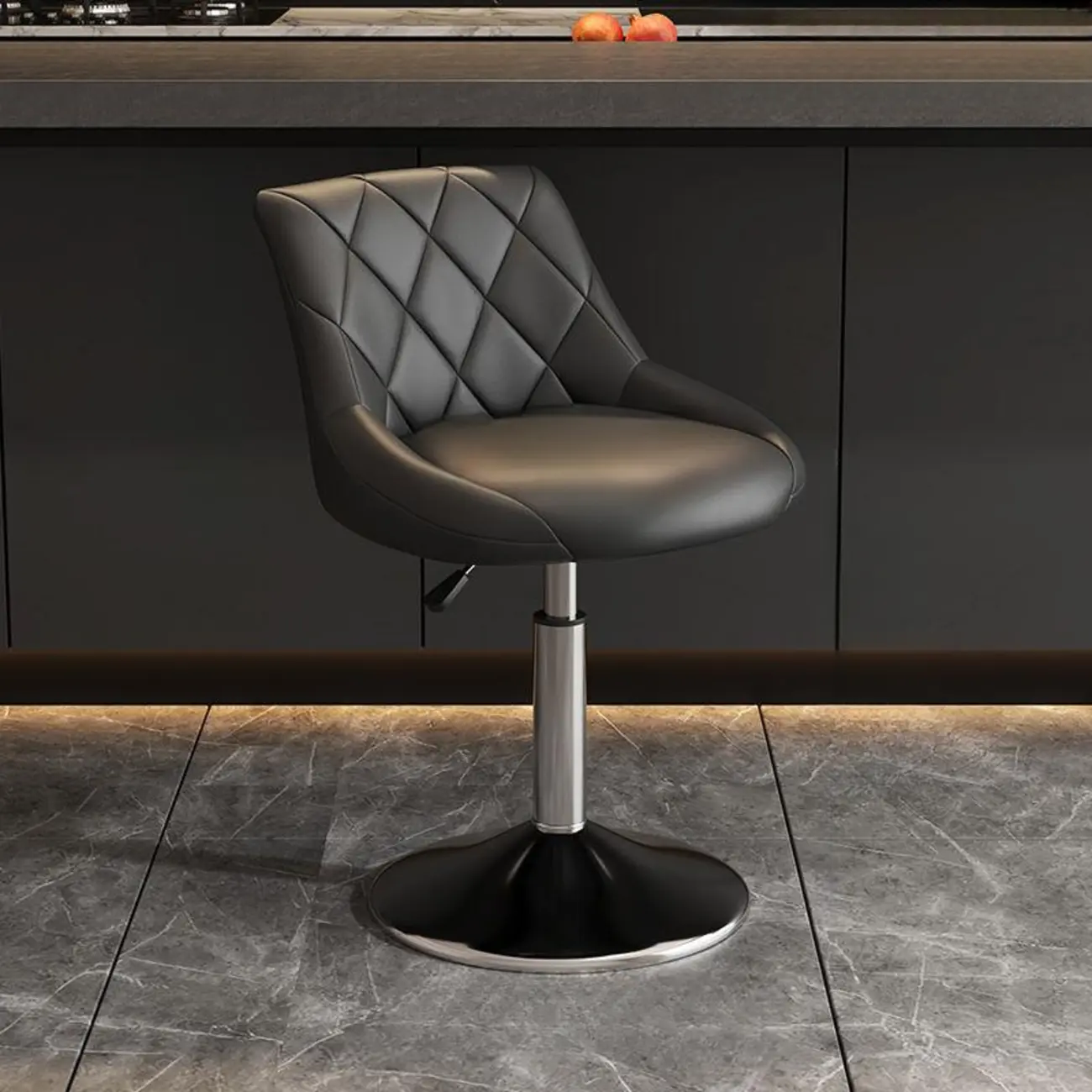 Diamond Tufted Swivel Bar Stool Adjustable Black Red PU Leather