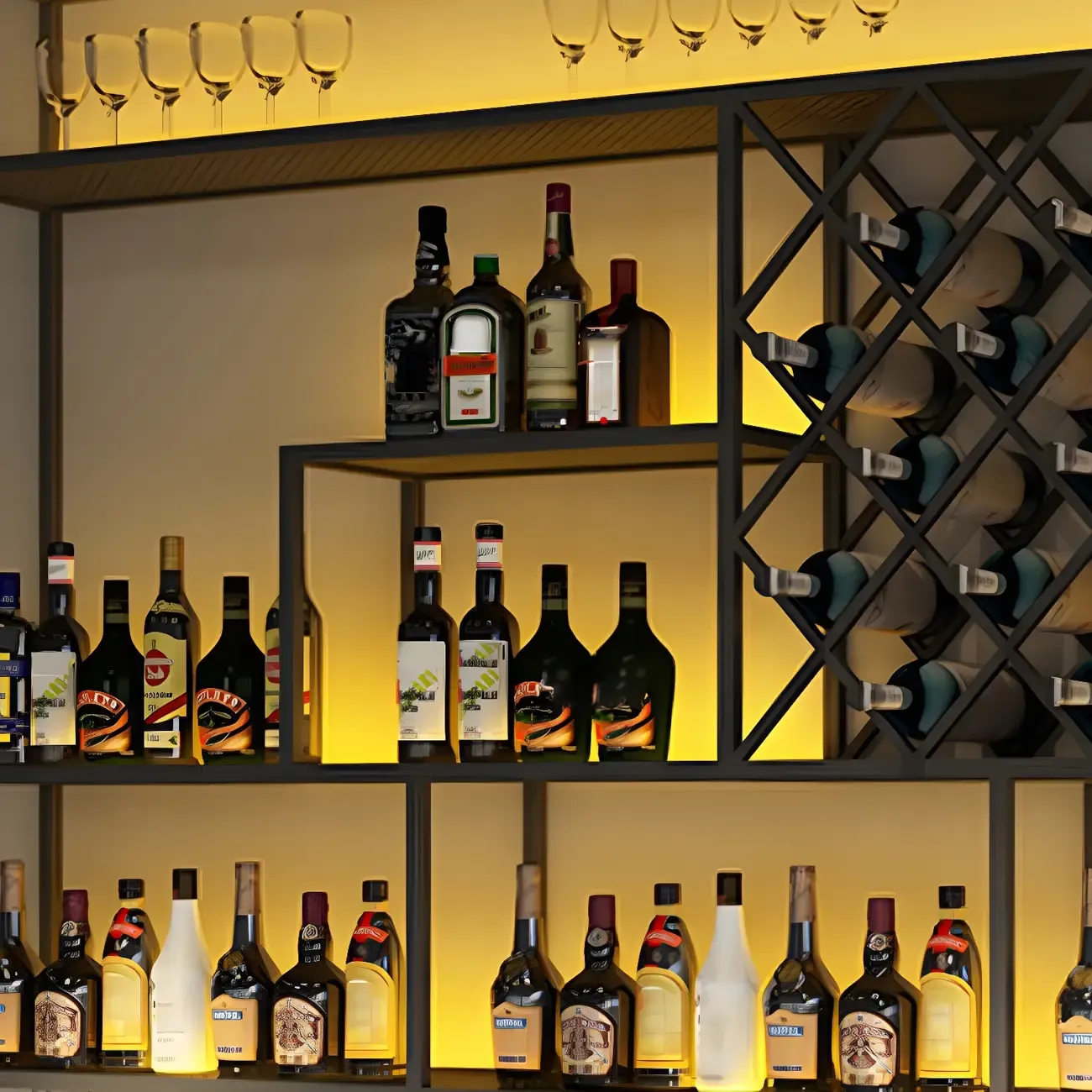 Rectangular Black Metal Wall-Mounted Wine Bottle Rack