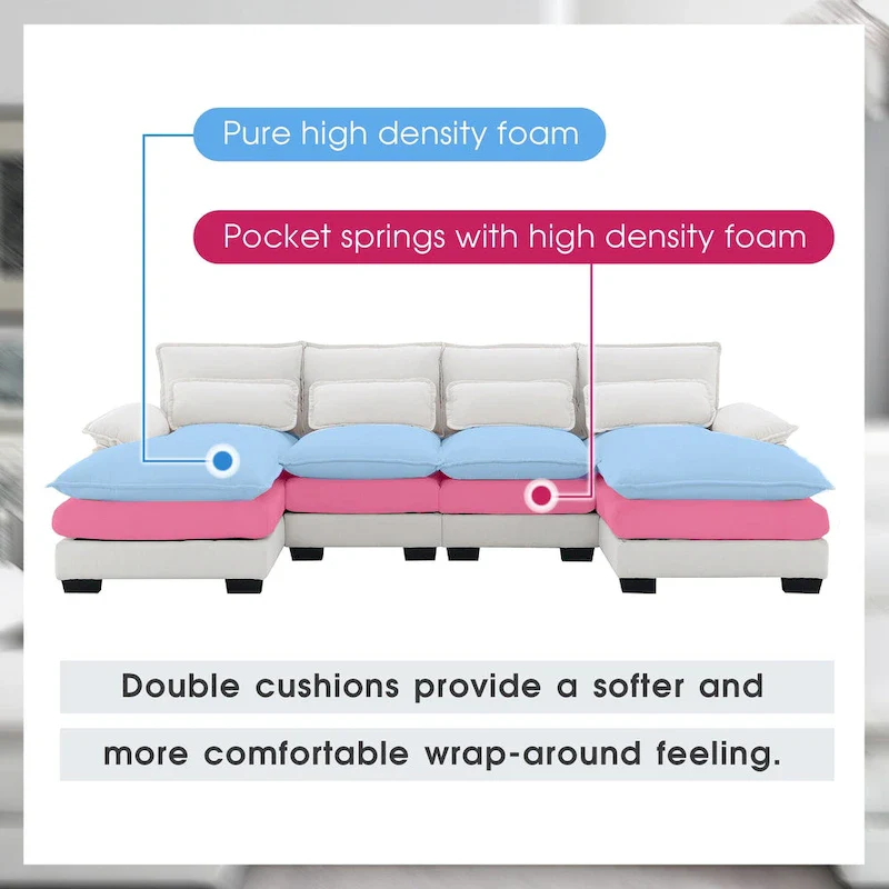 Modern Upholstered 6-Seat Modular U-Shaped Sleeper Sectional Sofa