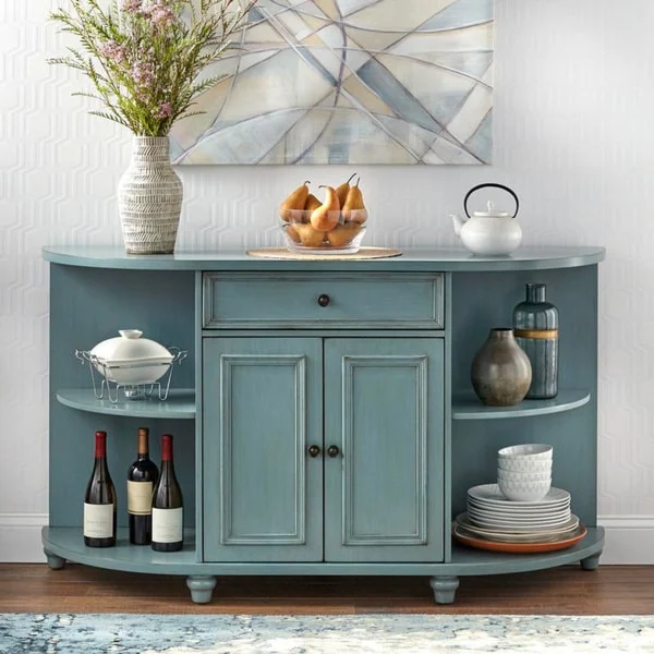 Antique White/Blue/Charcoal Grey Farmhouse Buffet Sideboard, 2-Person