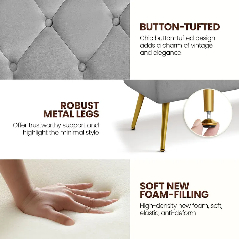 Yaheetech Upholstered Footstool Velvet Ottoman Button-Tufted Table Bench - 451617