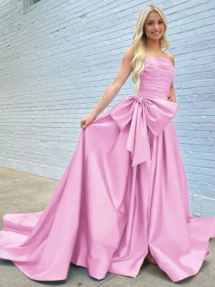 A-line Strapless Taffeta Long Prom Dress With Slit