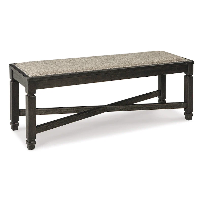 Dining Bench with X-Stretcher and Nailhead Trim, Black Wood, 50 Inch
