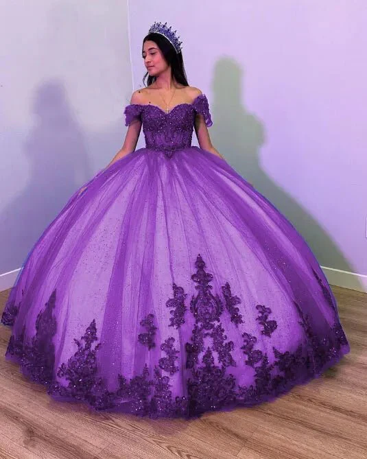 Royal Blue Tulle Off The Shoulder Quinceanera Dress