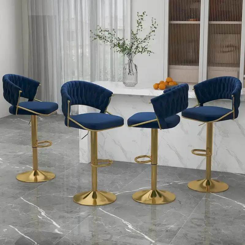 Set of 4 Bar Stool Adjustable Height with Swivel Seat
