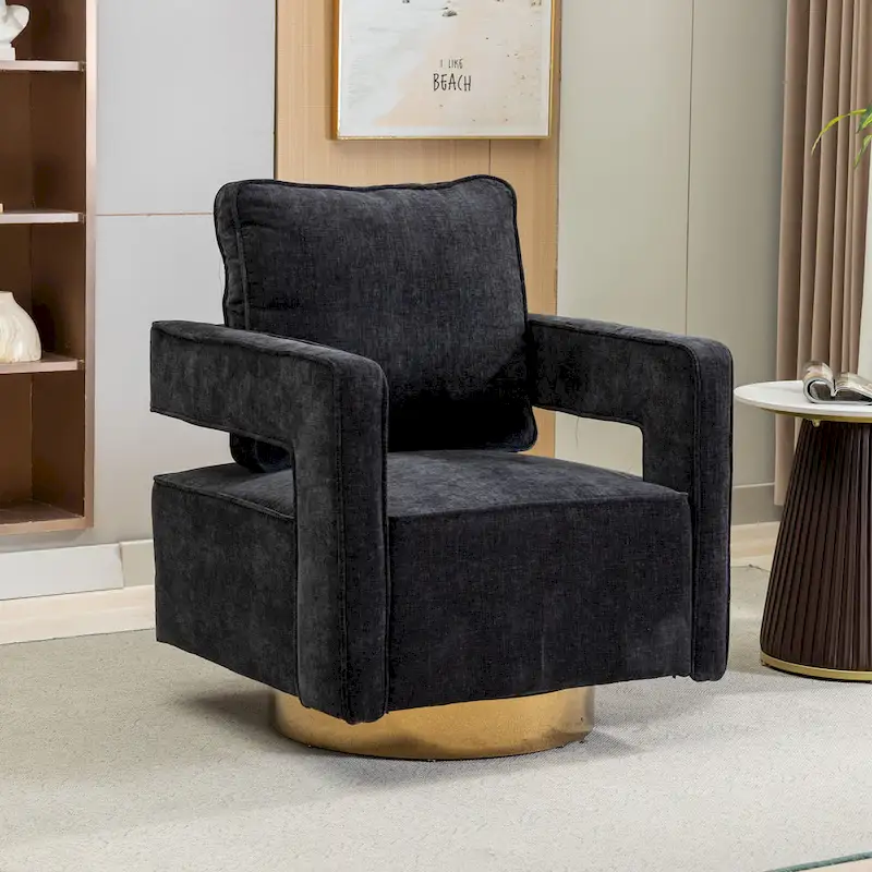 Modern Upholstered Swivel Open-Back Barrel Chair With Pillow