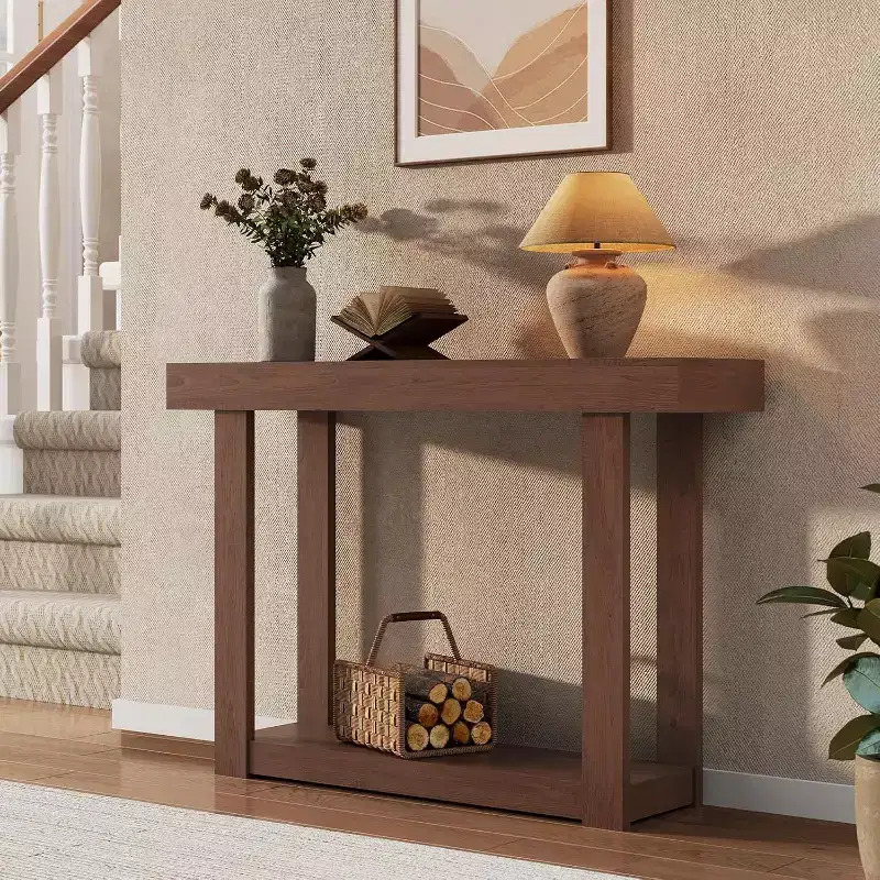 46.26 Wood Console Table with Storage, Narrow Sofa Table with Open Shelf, Long Behind Couch Table for Entryway Hallway, Accent Table for Living Room