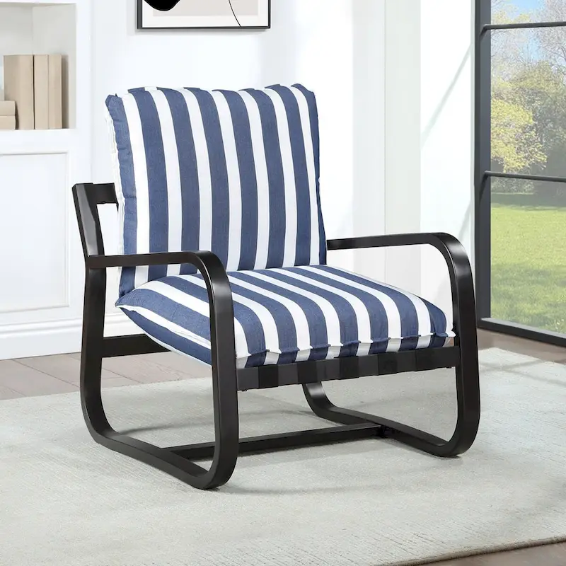 Auburn Outdoor Sling Chair Upholstered in Blue and White Stripe Fabric by Greyson Living