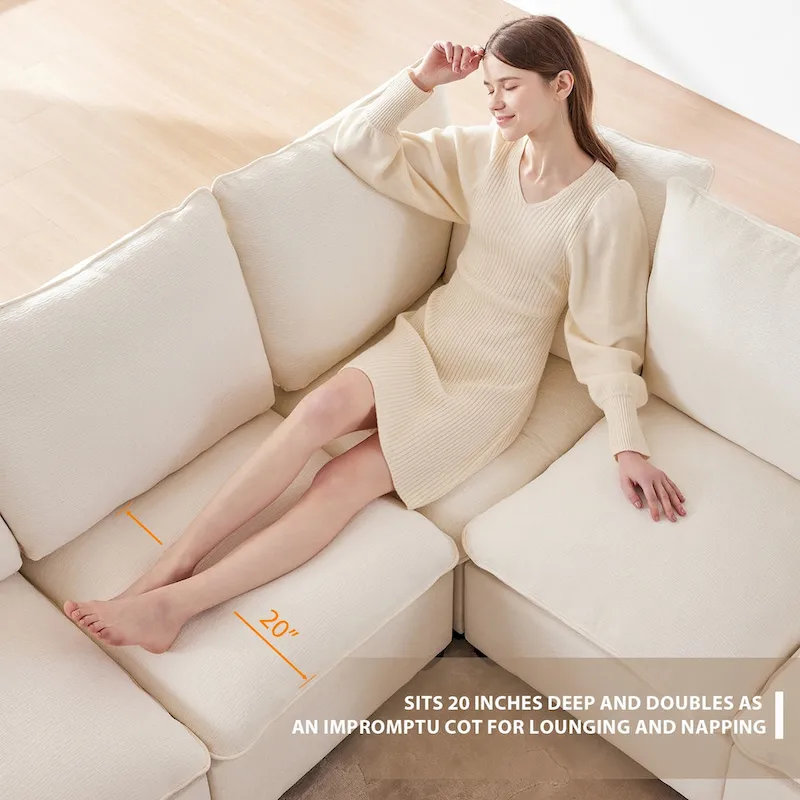 Modern 6-Seat Free Combination U-Shaped Modular Sofa, Sectional Couch Set with 2 Pillows