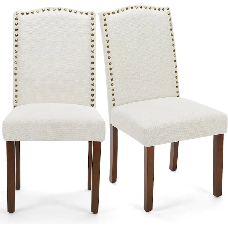 Upholstered Dining Chairs Set of 2, Modern Upholstered Fabric Dining Room Chair with Nailhead Trim and Wood Legs