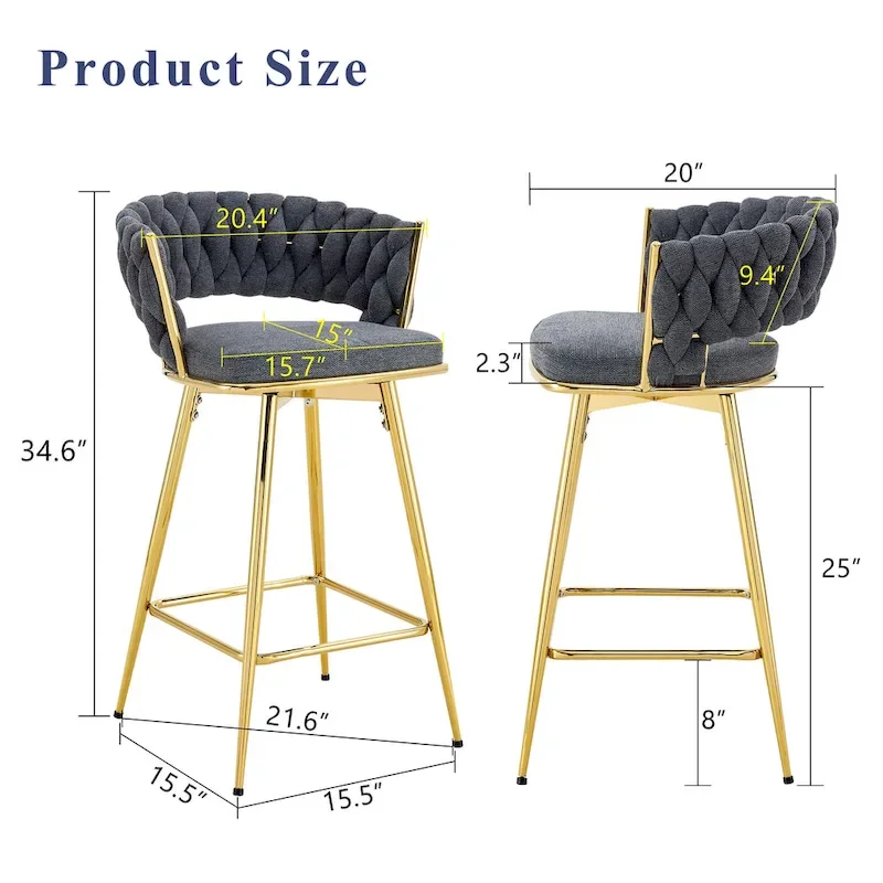 A Set of 4 Rotating Bar Stools, Equipped with Breathable Linen Cushions - Suitable for The Height of The Kitchen Island