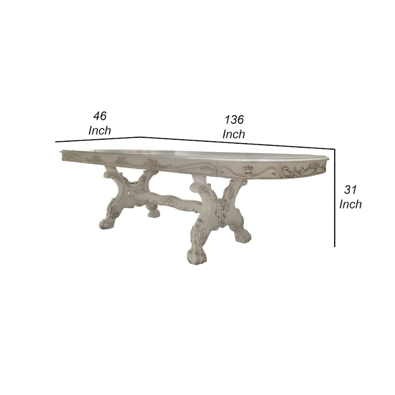 Ally Dining Table, Double Pedestal Base, Bone White Wood, 94-136 Inch