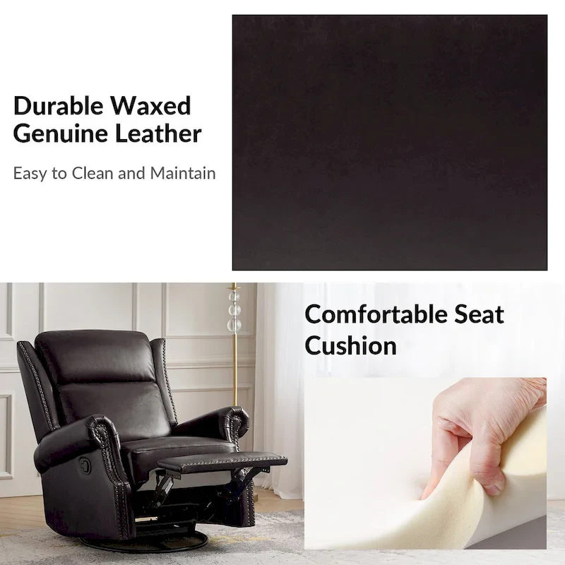 Viviana Traditional Genuine Leather Manual Swivel Glider Recliner by HULALA HOME