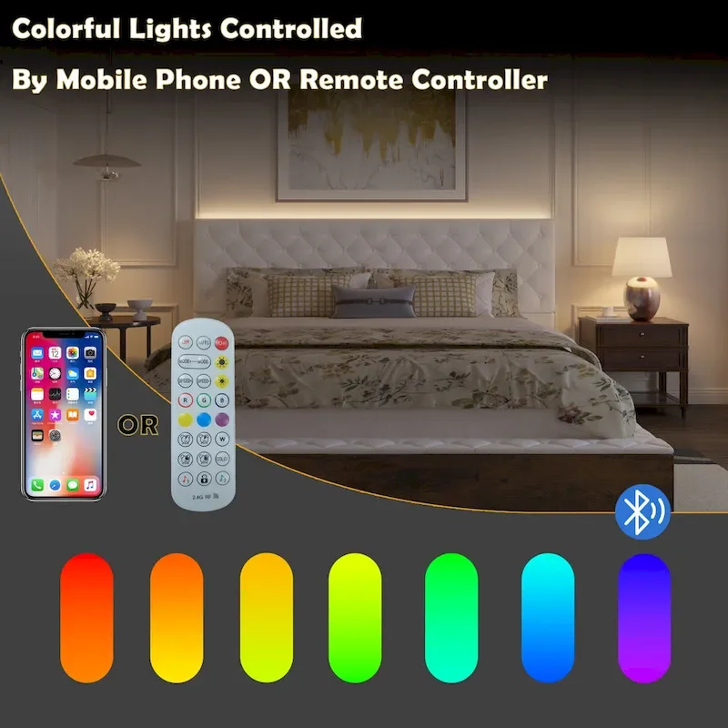 Queen/King Designer Bed Frame with LED Ambiance Lighting PU Leather