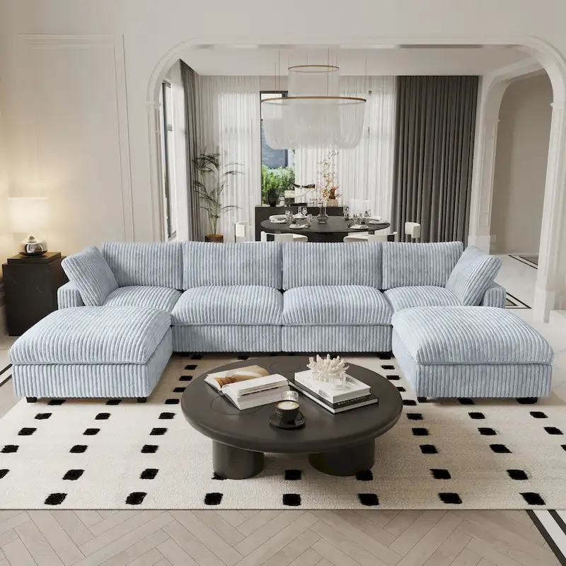 Beige 6-Seat U-Shape Modular Sectional Sofa with Cushions