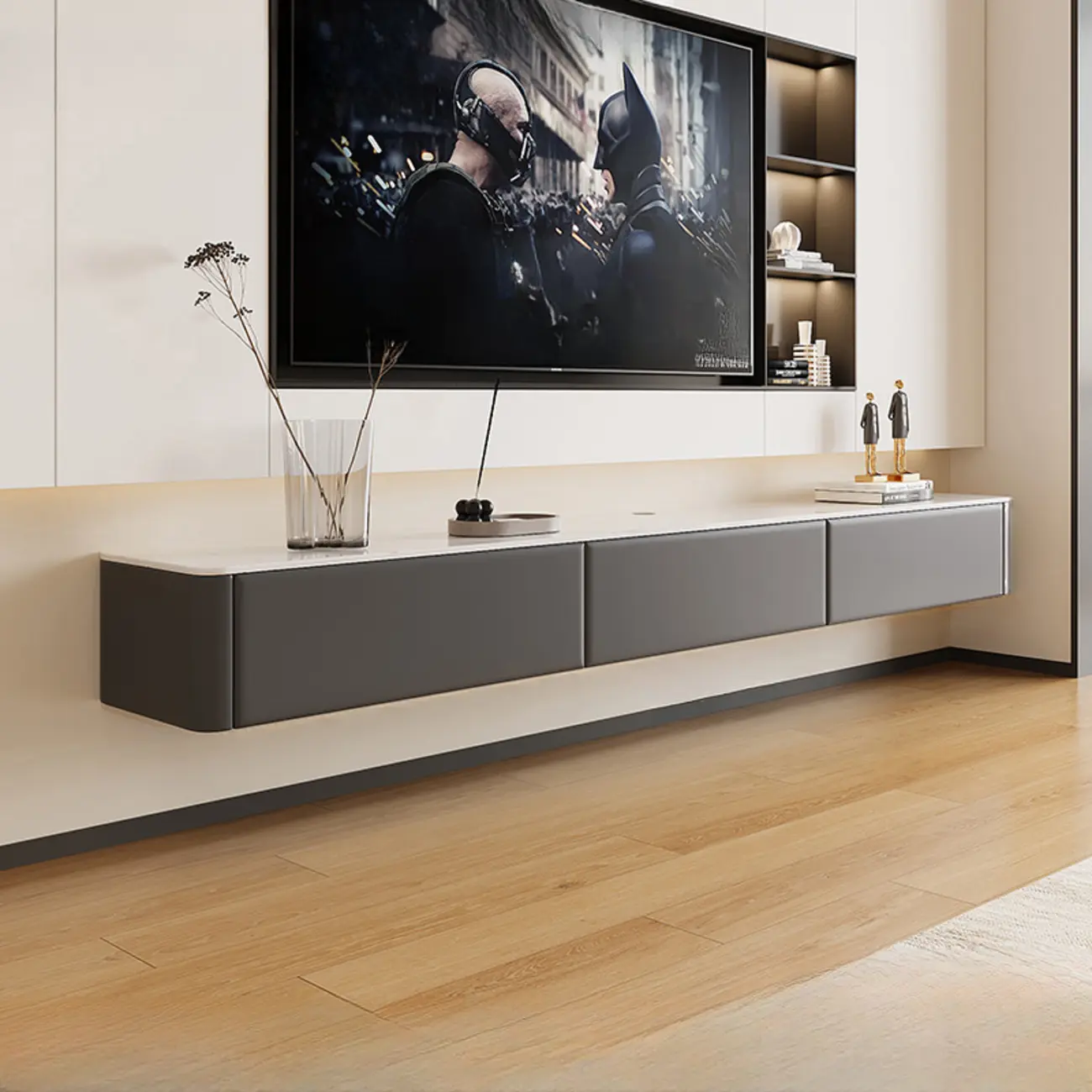 Stone Modern TV Stand with Drawers and Cable Management