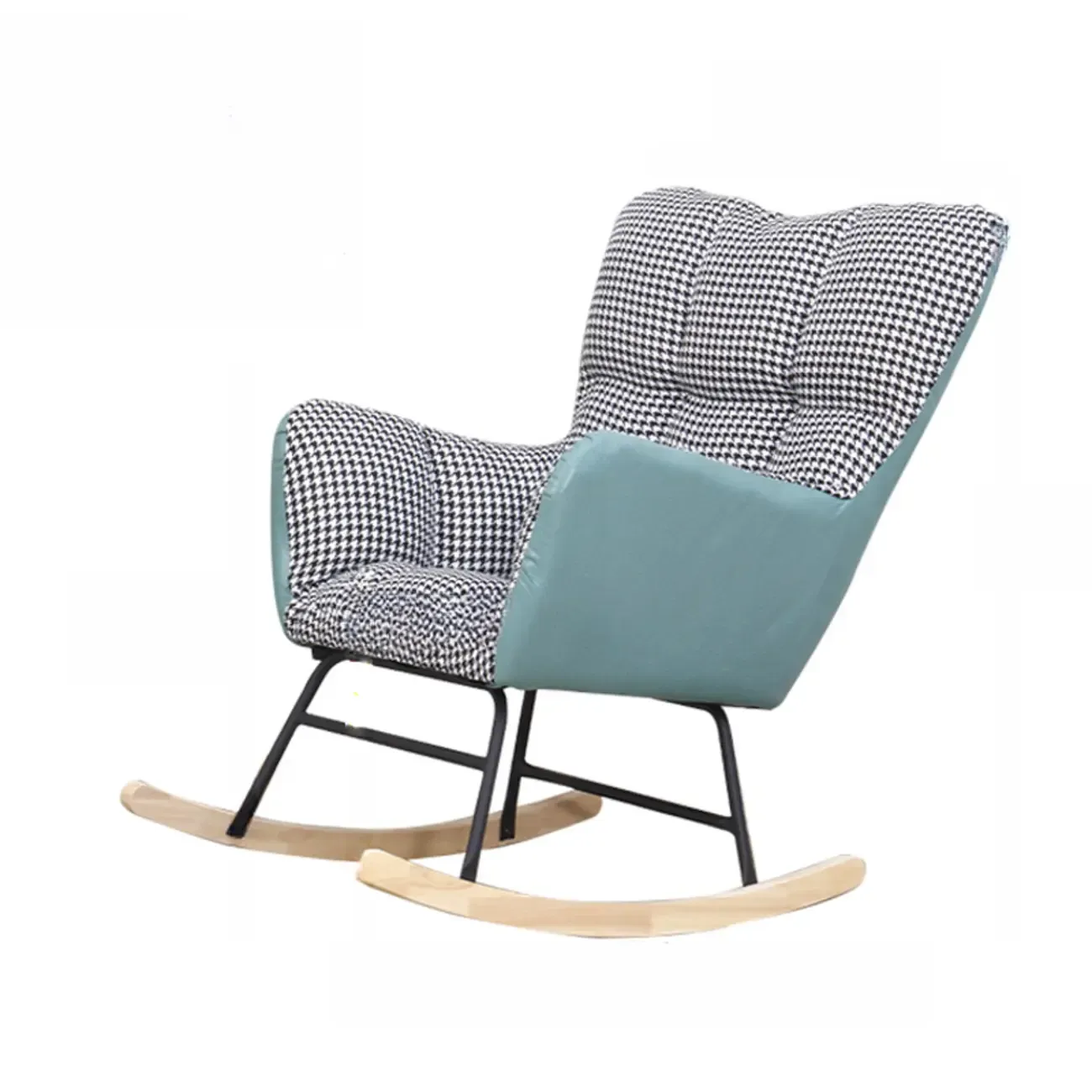 Tech Cloth Upholstered Wood Rocking Chair with Recessed Arm