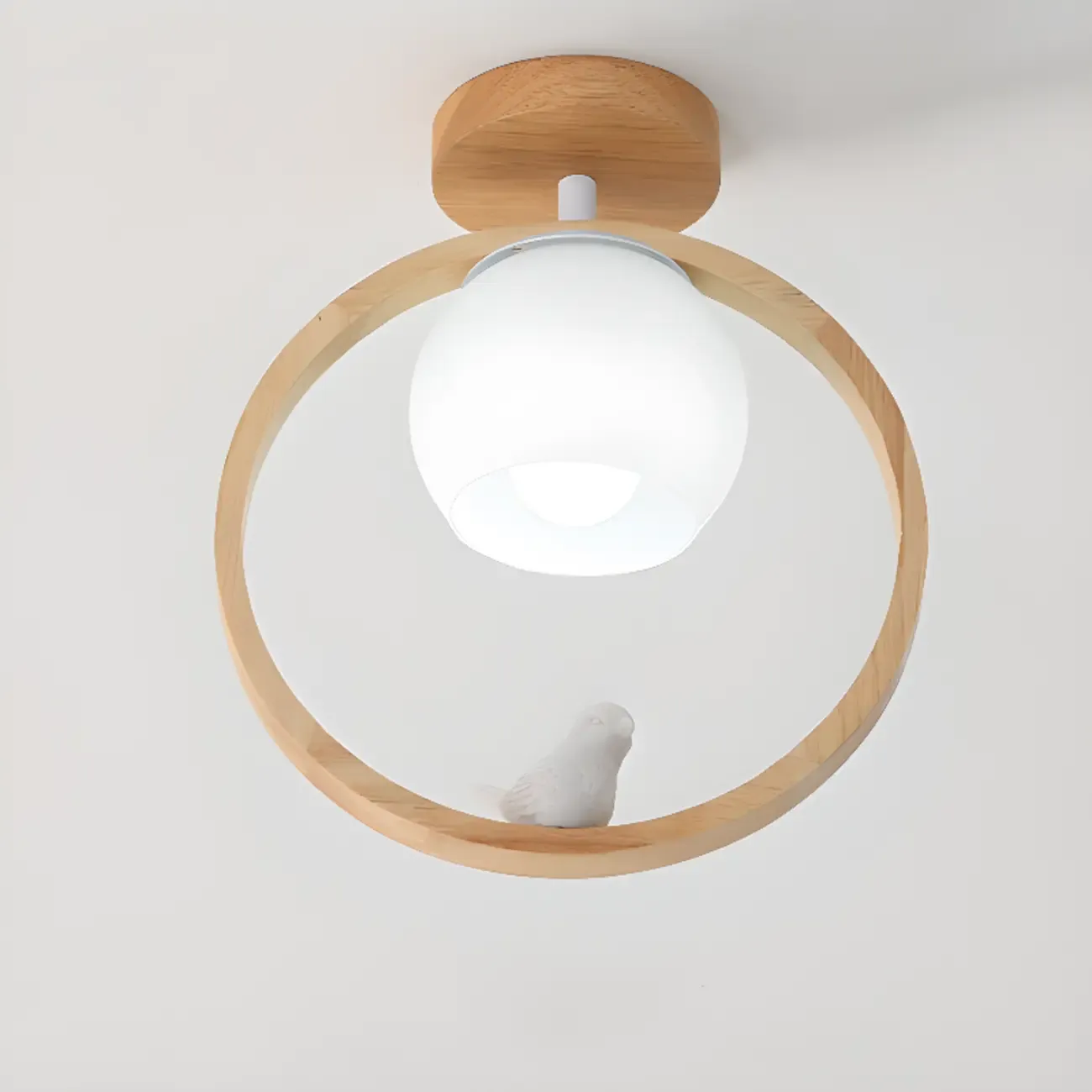 Natural Rubber Wood Cube Shade Semi Flush Ceiling Light