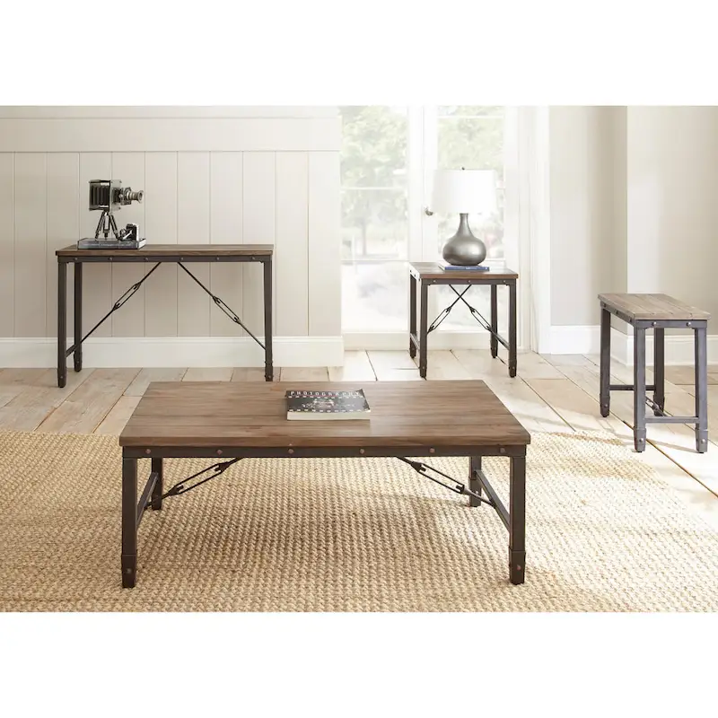 Pine Wood Iron Side Table