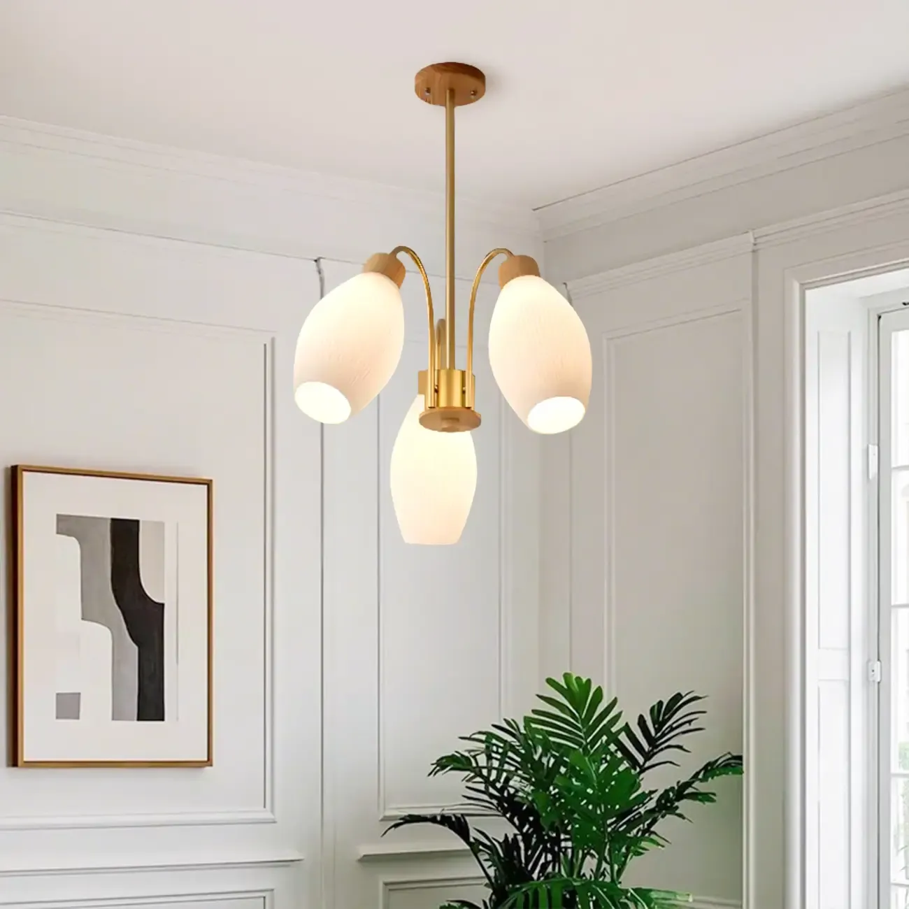 Modern Adjustable White Chandelier with Glass Shades