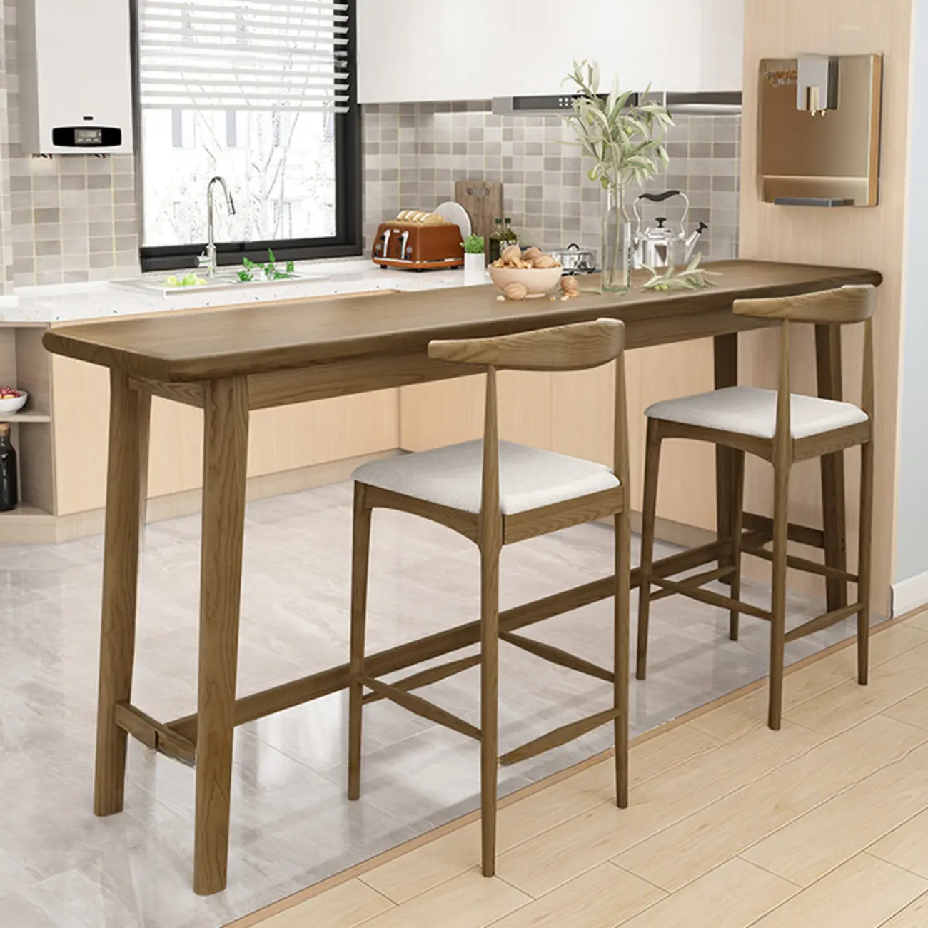 Simple Brown Wooden Footrest Bar Tables