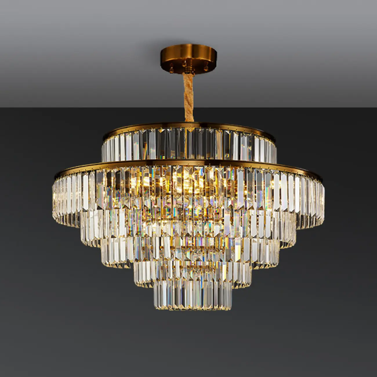 Luxury Crystal Gold Chandelier with Multi-Tiered Design