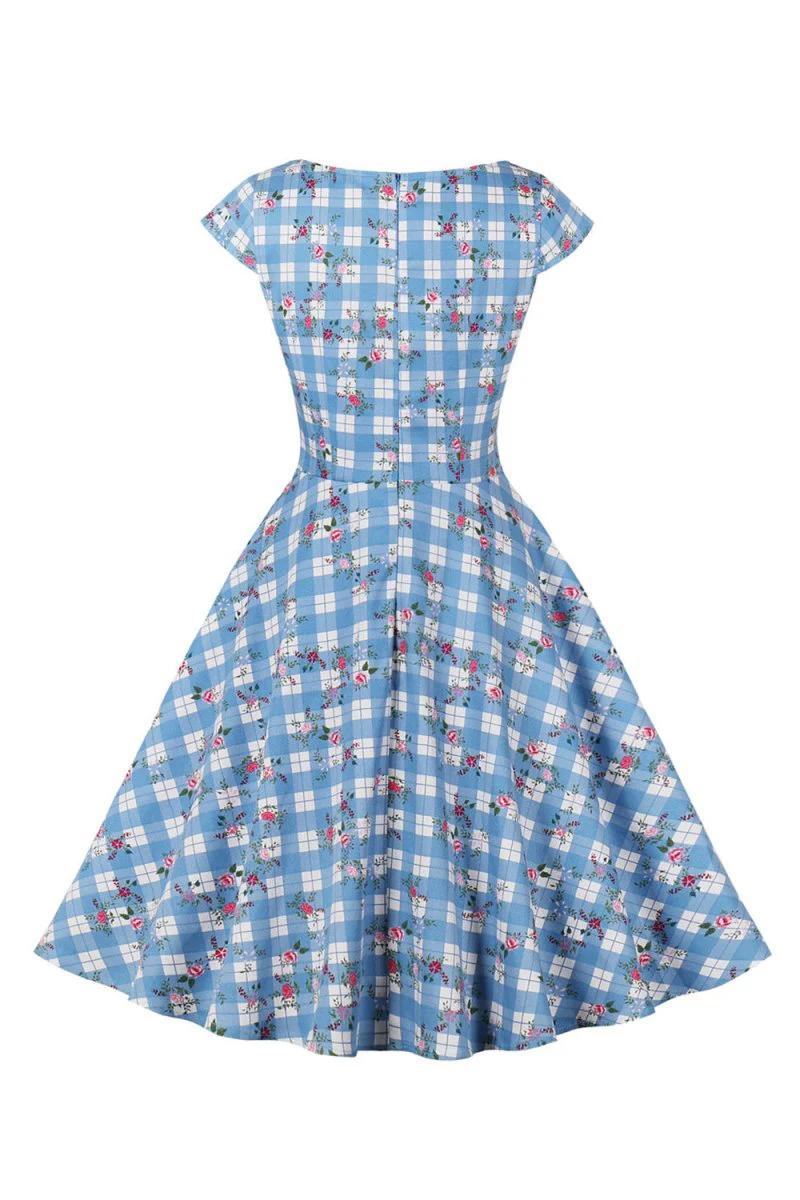 Printed Plaid Short Sleeveless Hepburn Style Vintage Dress
