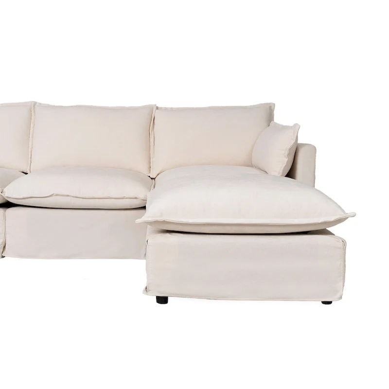 93.31  Faux Linen Modular Sectional Sofa with Movable Ottoman, Solid Wood Frame, and High-Resilience Foam Cushions