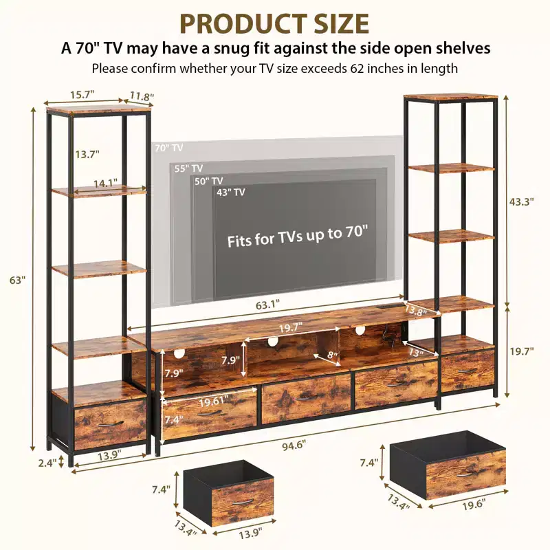 Modern Multi-Functional TV Stand, 5-Tier Open Shelves, Modern TV Cabinet Organizer, Space-Saving Entertainment Center, for Living Room