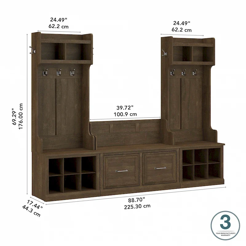 Entryway Hall Tree & Shoe Bench Set, White Ash/Gray/Brown/Black, Single