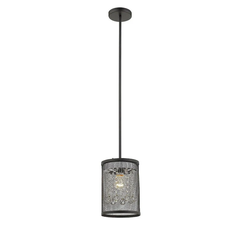 1 Light Black Metal Pendant Lighting With Clear Crystal Accents