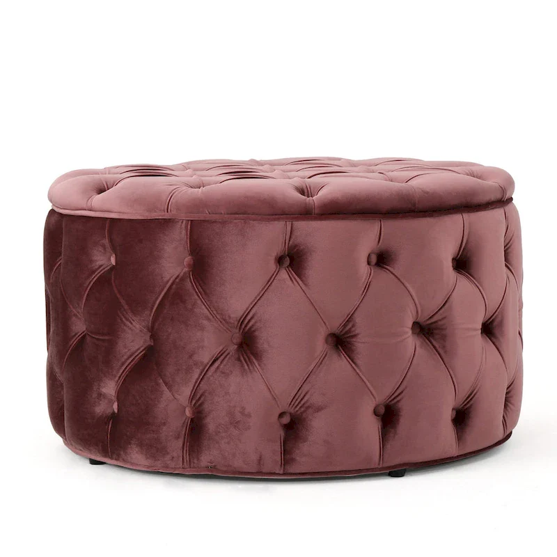 Modern Glam Tufted Velvet Round Ottoman