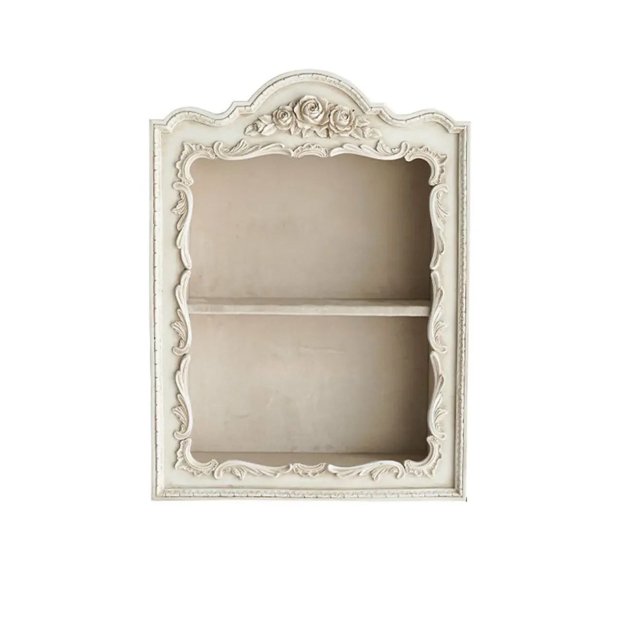 French Country Classic Wall Mount Carved Display Cabinet