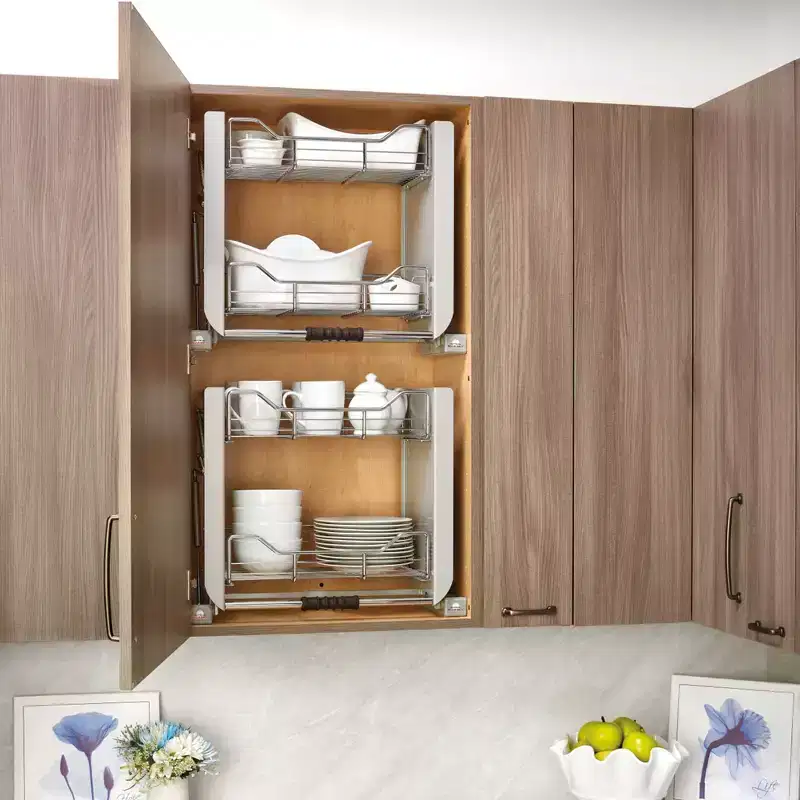Rev-A-Shelf 24 Pull Down Heavy Duty Shelf Organizer for Tall Kitchen/ Bathroom Cabinets, Dual Tier Wall Mounted Pantry Storage, Chrome, 5PD-24CRN