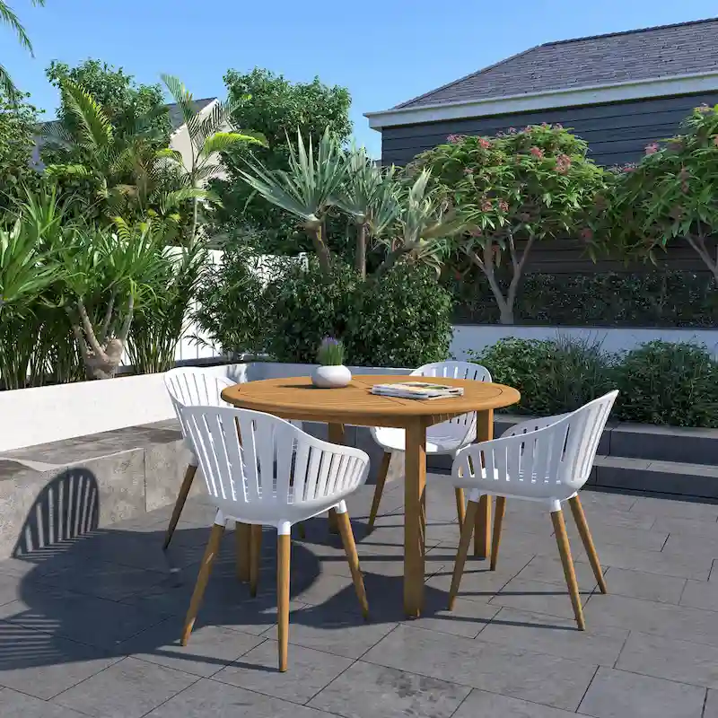 Amazonia Glende 5pc Wood Outdoor Patio Round Dining Set