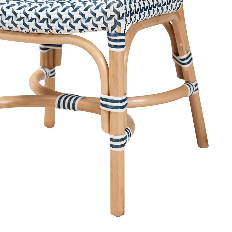 Luciana Modern French Blue and White Weaving Natural Rattan Bistro Chair