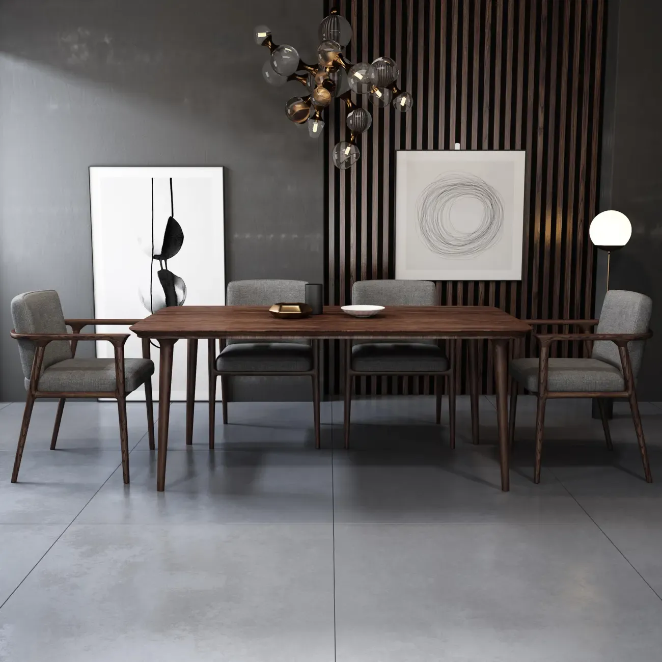 Modern Upholstered Dining Chair Square Shape with Wood Arms