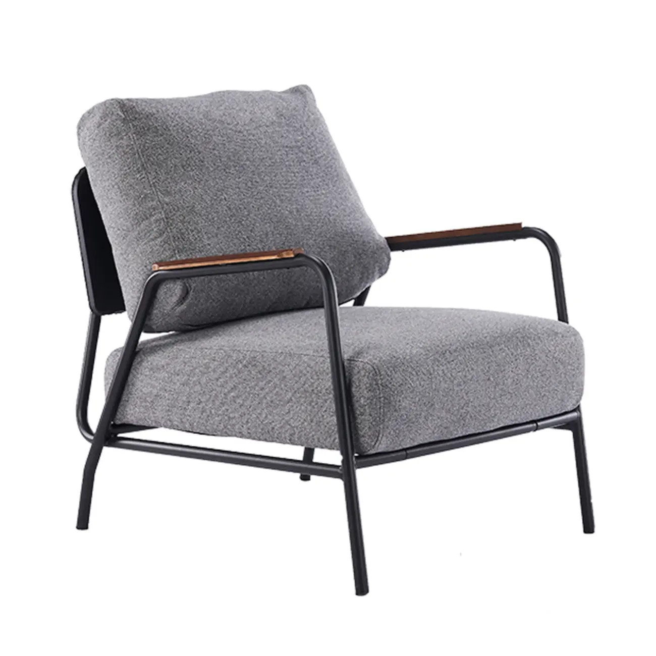 Modern Leather Accent Chair with Pillow and Metal Arms