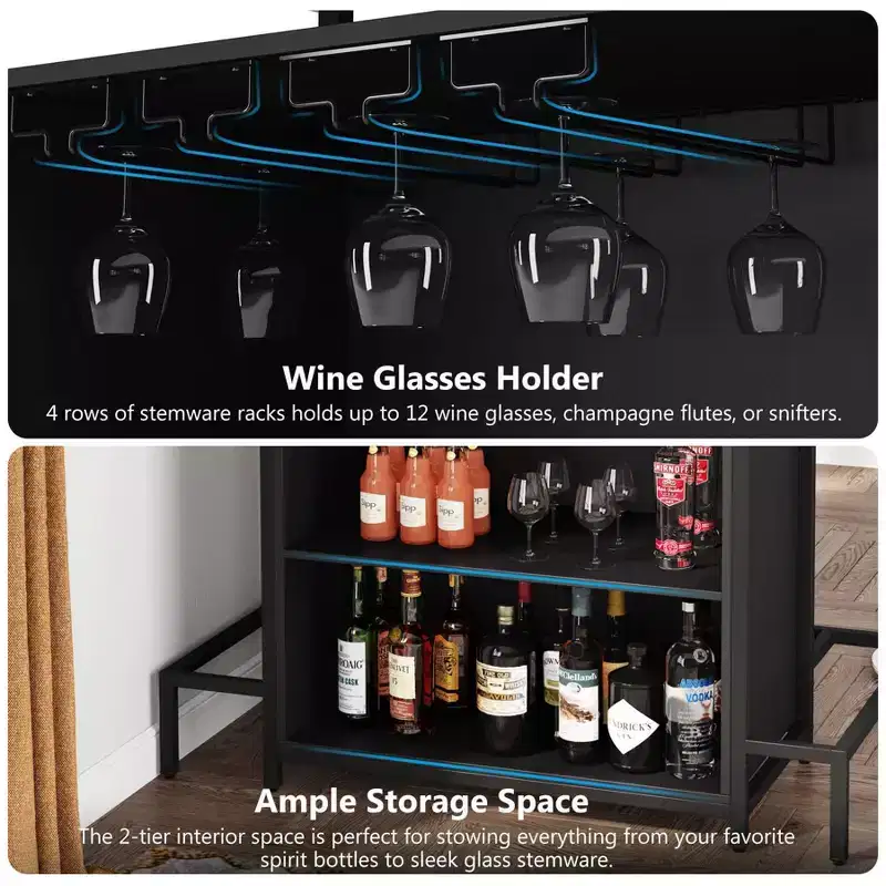 LITTLE TREE 3 Tier Home Wine Bar Cabinet Brown/Black