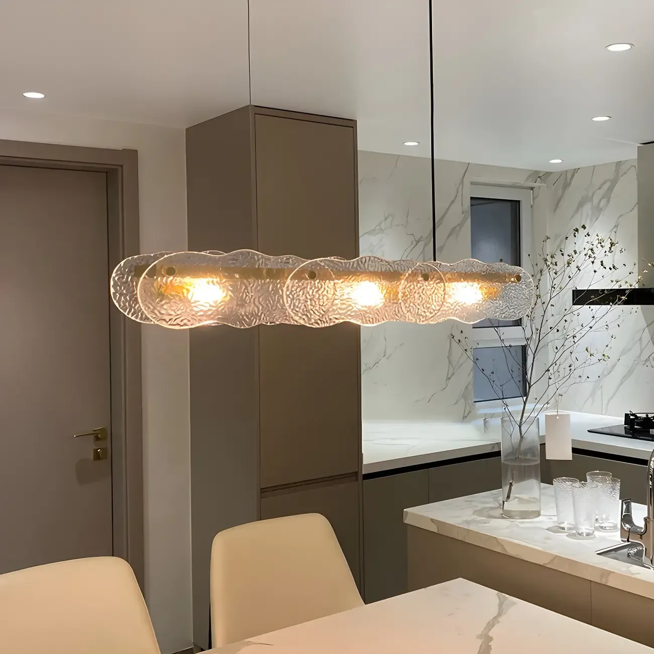 Adjustable Gold Glass Linear Pendant Light for Kitchens