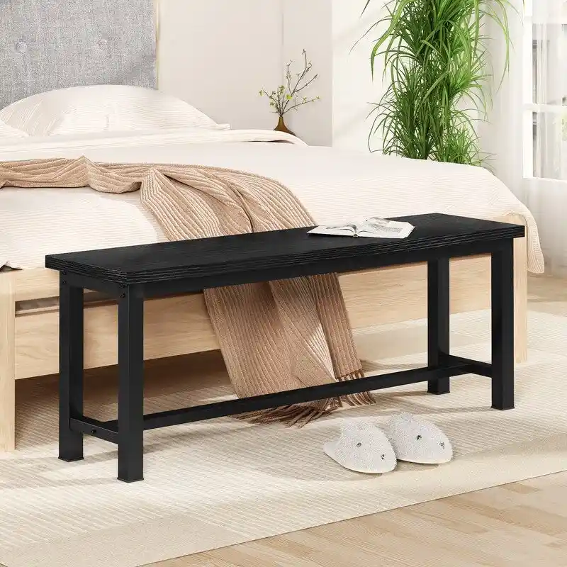 Grondin Industrail Style Dining Bench 2 Pieces Set, Wooden & Steel Dining Benches Set of 2, Durable and Stable Entryway Benches